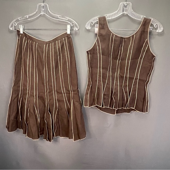 Gerard Darel brown tank and matching midi a-line skirt business professional - Picture 4 of 8